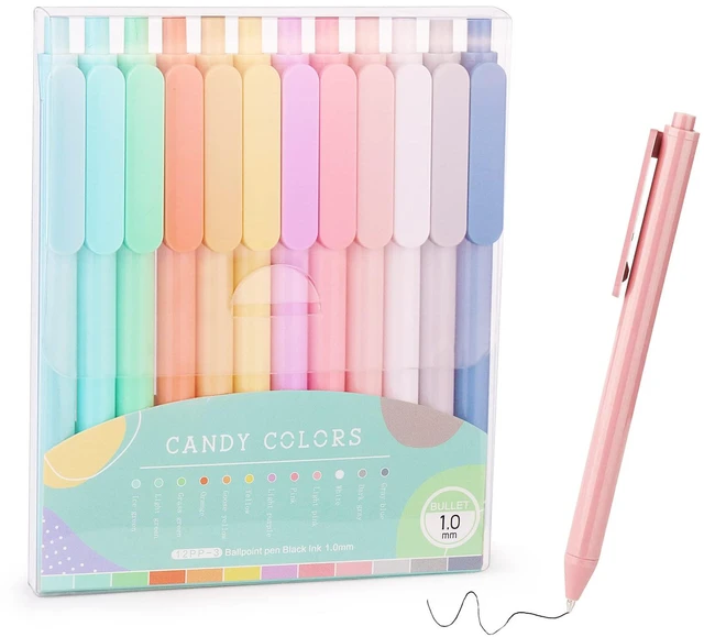 Main image of WY WENYUAN 12-Pack Ballpoint Pens, Pastel Retractable, Black Ink, Medium Point 1.0mm, Gift Pens for Women Office and Journaling