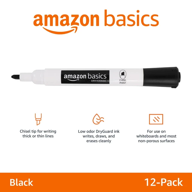 Alt view image 4 of 6 - Amazon Basics Lowe-Odor Dry Erase Whiteboard Markers, Chisel Tip, Quick-Dry, Black, 12-Pack