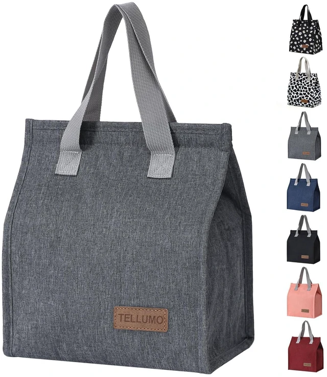 Main image of TELLUMO Insulated Lunch Bag, Large Reusable Leakproof, Small Portable Thermal, Travel Office Work Beach Cooler Tote for Men & Women, Grey