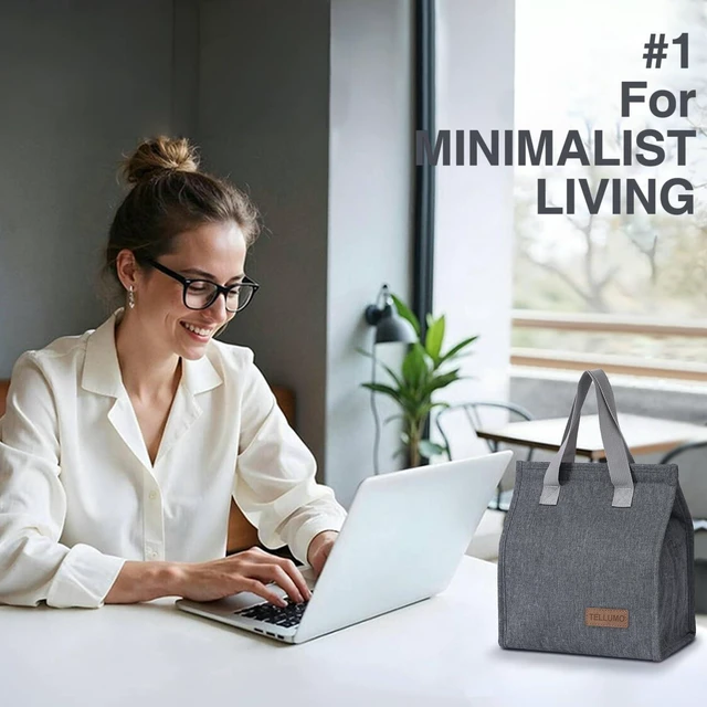 Alt view image 5 of 6 - TELLUMO Insulated Lunch Bag, Large Reusable Leakproof, Small Portable Thermal, Travel Office Work Beach Cooler Tote for Men & Women, Grey