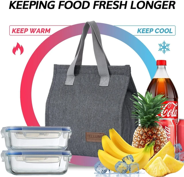 Alt view image 6 of 6 - TELLUMO Insulated Lunch Bag, Large Reusable Leakproof, Small Portable Thermal, Travel Office Work Beach Cooler Tote for Men & Women, Grey