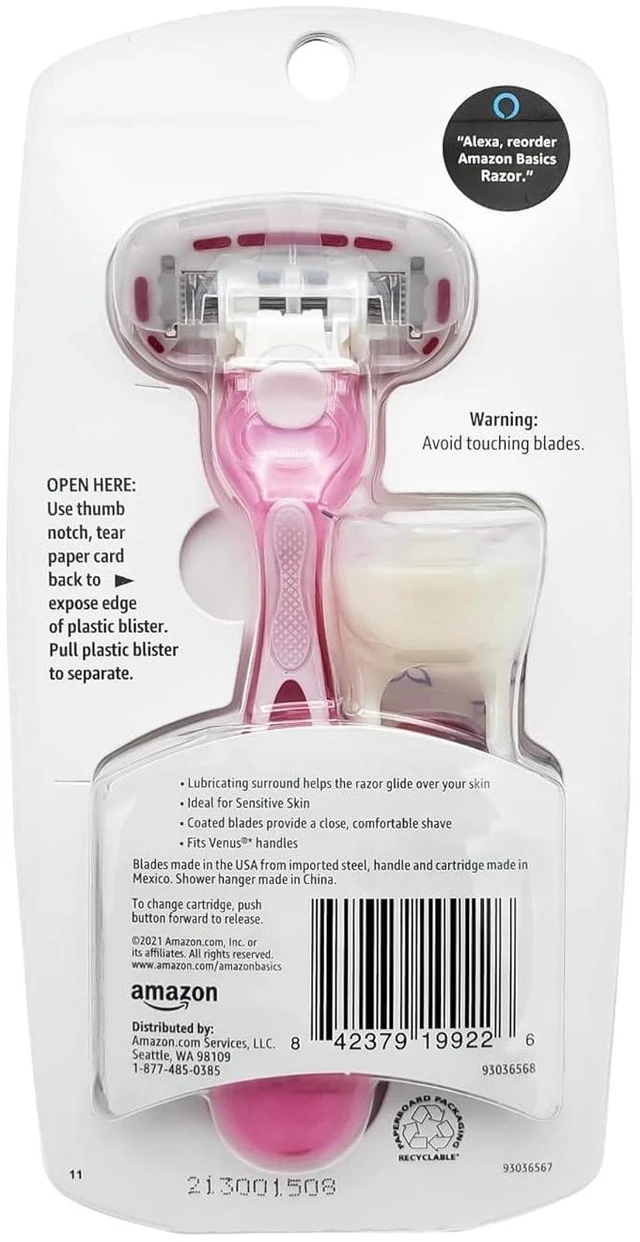 Alt view image 7 of 7 - Amazon Basics Women's 5-Blade Razor, Smooth, Close Shave, Fits Amazon Basics Handle and Venus Handles, Includes 1 Handle, 2 Cartridges, 1 Shower Hanger