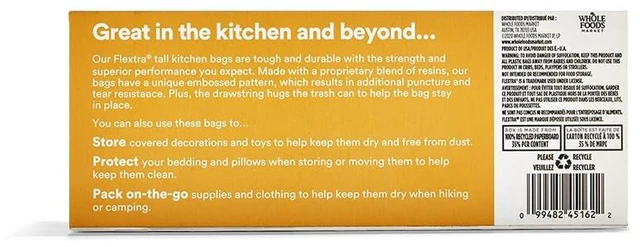Alt view image 2 of 2 - 365 by Whole Foods Market Flextra Strength Drawstring Tall Kitchen Trash Bags, 13 Gallon, 20 Count