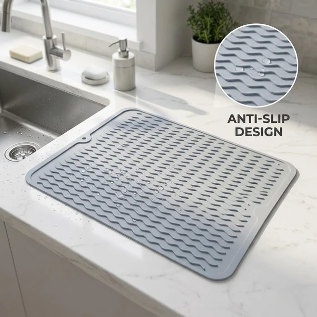 Alt view image 6 of 7 - Silicone Dish Drying Mat, Heat Resistant & Non-Slip for Kitchen Counter