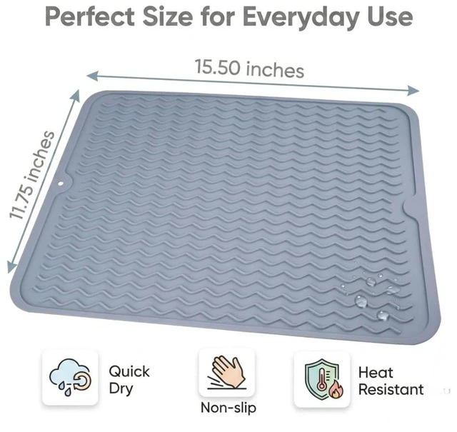 Alt view image 2 of 7 - Silicone Dish Drying Mat, Heat Resistant & Non-Slip for Kitchen Counter