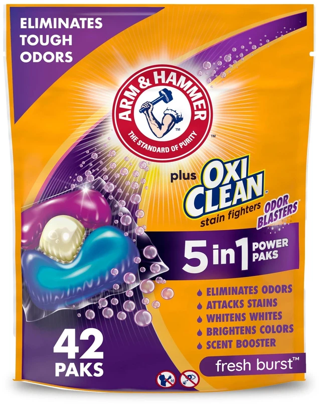 Main image of ARM & HAMMER Plus OxiClean Odor Blasters 5-in-1 Laundry Detergent Power Paks Fresh Burst 42 Ct