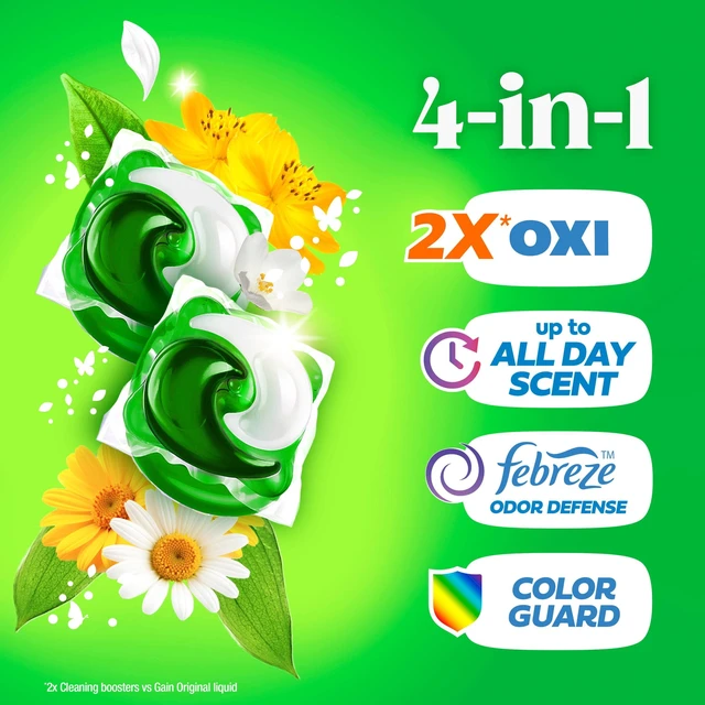 Alt view image 6 of 6 - Gain Flings Laundry Detergent Pacs, 4-in-1 Oxi Boost & Febreze, Original Scent, 60 Count
