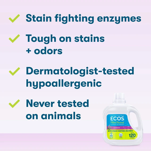 Alt view image 5 of 5 - ECOS Hypoallergenic Liquid Laundry Detergent for Sensitive Skin, Lavender, 120 Loads, 110 Fl Oz