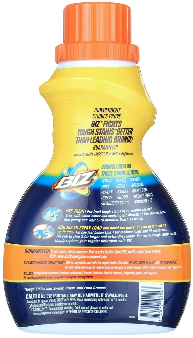 Alt view image 6 of 6 - BIZ Stain and Odor Eliminator Liquid for Tough Stains, 50fl oz