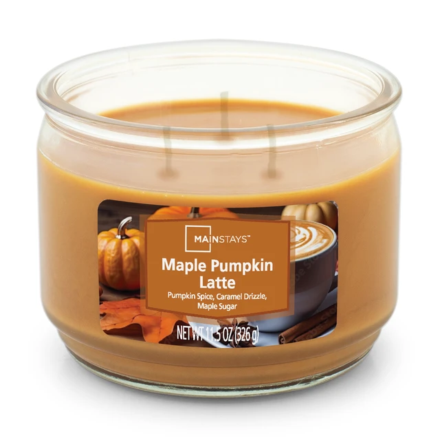 Alt view image 2 of 5 - Mainstays 3-Wick Glass Jar Candle Maple Pumpkin Latte 11.5 oz
