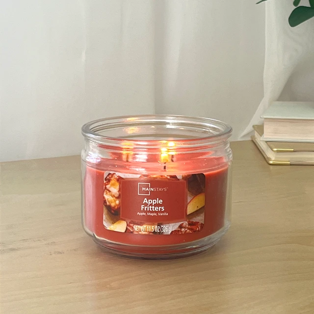 Alt view image 4 of 6 - Mainstays Apple Fritter 3-Wick Glass Jar Candle 11.5oz