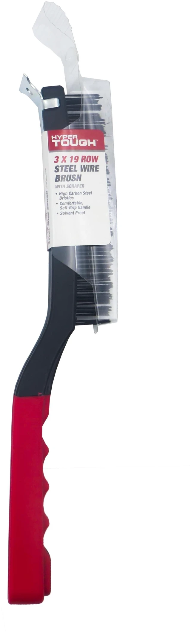 Main image of Hyper Tough Wire Brush with Scraper, Carbon Steel, 3 x 19 Rows