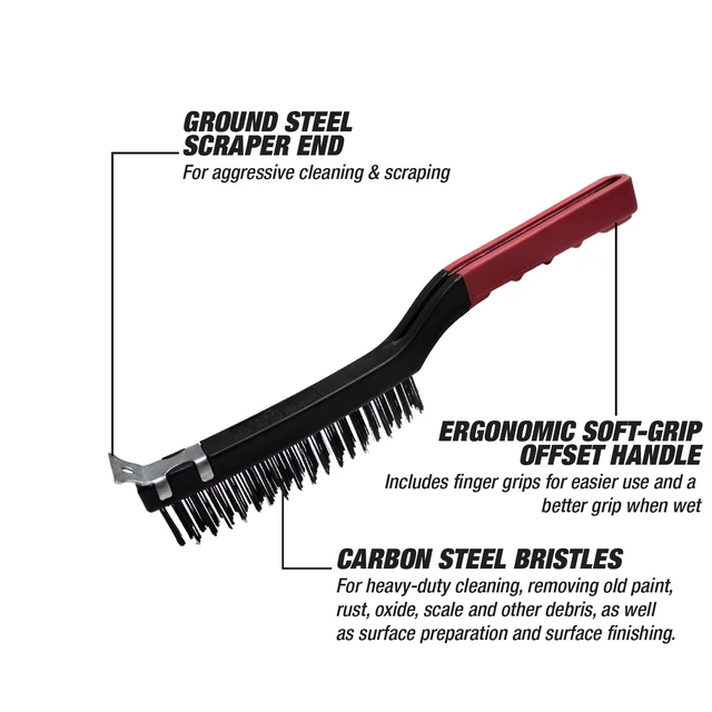 Alt view image 6 of 6 - Hyper Tough Wire Brush with Scraper, Carbon Steel, 3 x 19 Rows