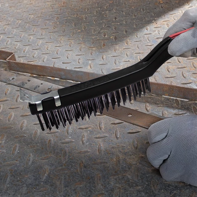 Alt view image 3 of 6 - Hyper Tough Wire Brush with Scraper, Carbon Steel, 3 x 19 Rows