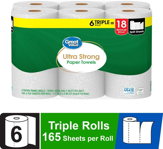 Main image of 6 Triple Rolls Great Value Ultra Strong Paper Towels