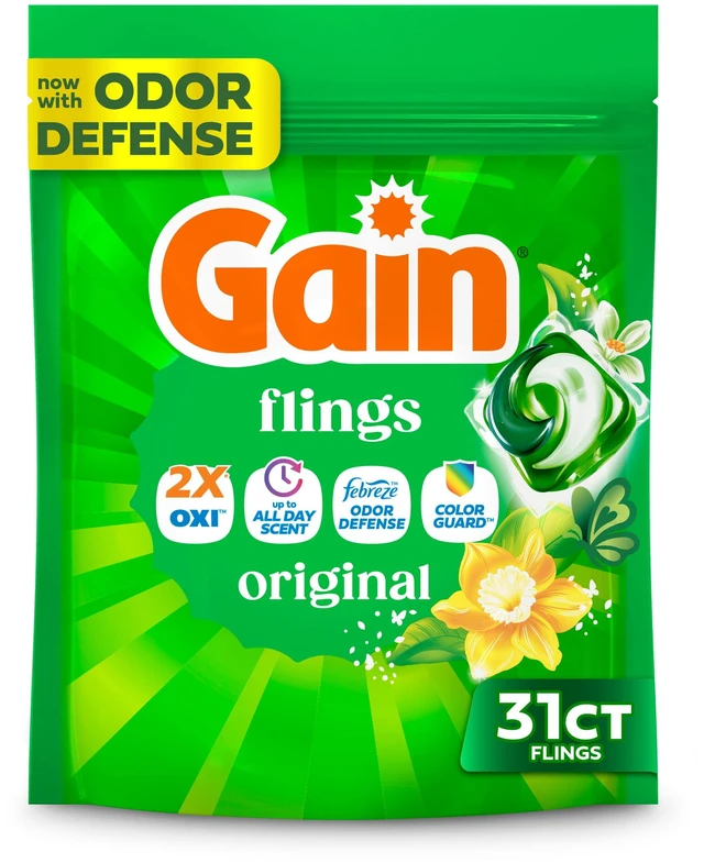Main image of Gain Flings 4-in-1 Oxi Boost and Febreze Laundry Detergent Pacs, Original Scent, 31 Count