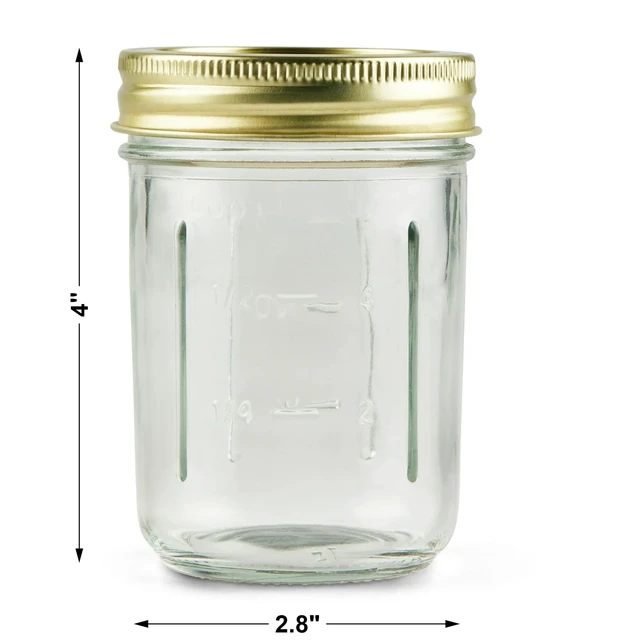 Alt view image 3 of 6 - Mainstays 8 oz Regular Mouth Half Pint Mason Canning Jars with Lids and Bands, 12 Pack