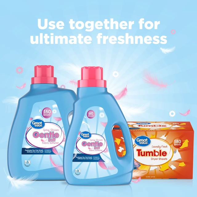 Alt view image 6 of 6 - Great Value Gentle Soft Fabric Softener Spring Showers, 111 fl oz, 150 Loads
