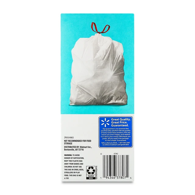 Alt view image 3 of 6 - Great Value Medium Drawstring Trash Bags, 8Gallon, 40Count