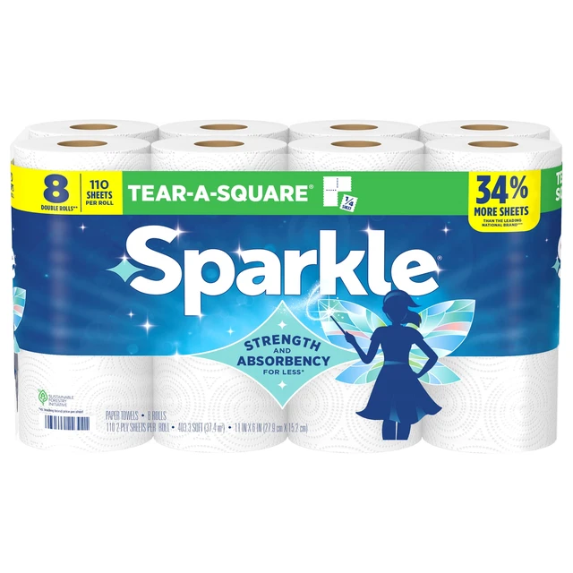 Alt view image 3 of 6 - Sparkle Tear-A-Square Paper Towels, 8 Double Rolls, 110 Sheets per Roll