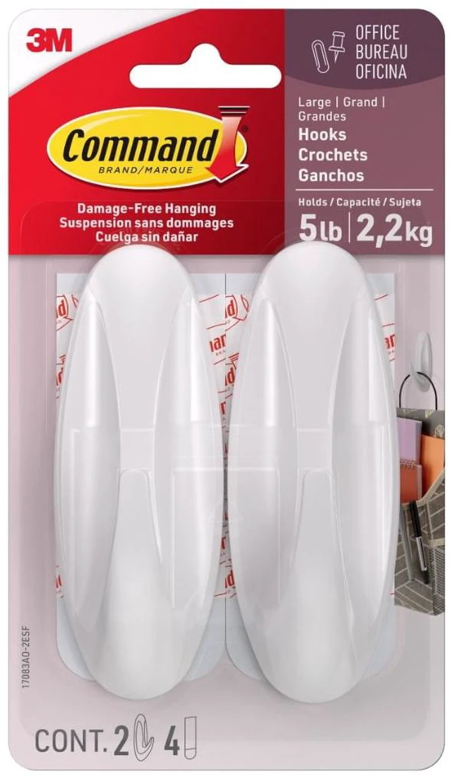 Main image of Command Designer Hooks, 2 Hooks, 4 Strips, Holds 5Lbs, Large, White