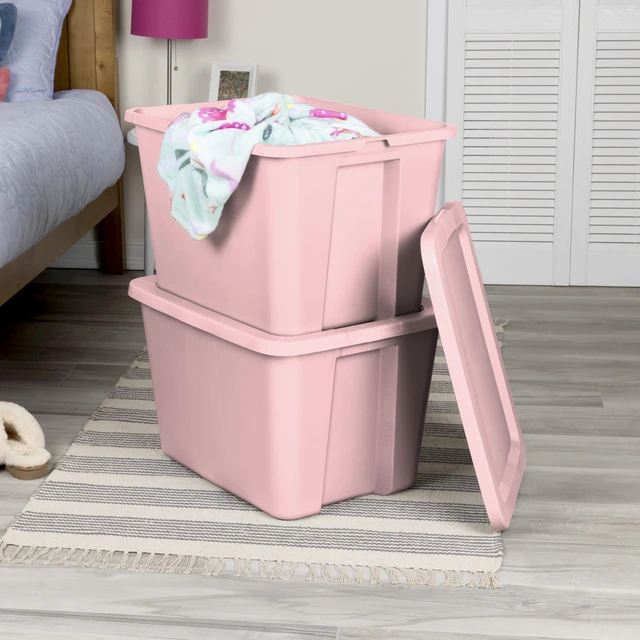 Alt view image 3 of 6 - Sterilite 18 Gallon Large Storage Bin Plastic Storage Container with Snap-On Lid Pink