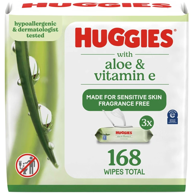 Alt view image 3 of 6 - Huggies Wipes with Aloe & Vitamin E, Unscented, 3 Flip-Top Packs, 168 Count