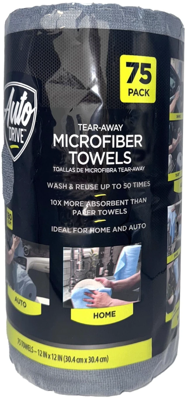 Alt view image 4 of 6 - Auto Drive Tear Away Multipurpose Microfiber Towels on a Roll, 75 Pack