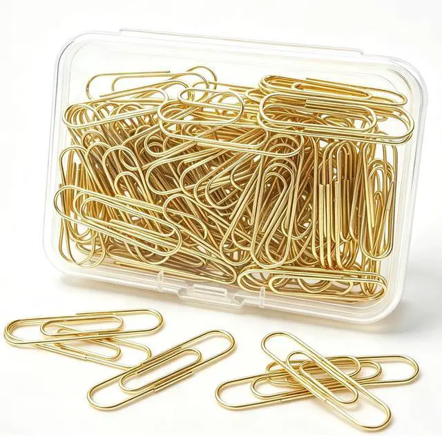 Main image of Gold Paper Clips, 120 Count, 1.1 Inch (28mm) Small Paperclips, Office Supplies for Documents, Files, Notes, and Bookmarks