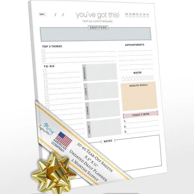 Main image of Merry Expressions Daily Planner To Do List Notepad with Undated 8.5x11" Tear-Off Sheets, ADHD Planner, Time Block Planner, Desktop To Do List Notepad, To-do Notebook