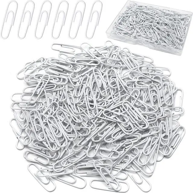 Main image of Elisel Paper Clips, 200pcs Medium Size (1.3 inch) Colored Paper Clip,Durable and Rustproof Coated Paper Clips, Great for Office, School and Personal Use (White)