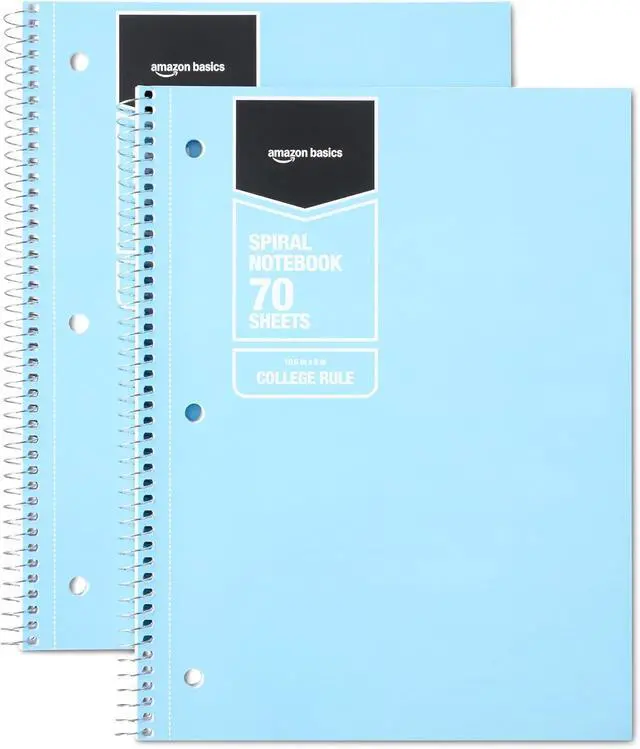 Main image of Amazon Basics Wide-Ruled Spiral Notebooks with Perforated Pages, 70 Sheets, 8" x 10.5", Light Blue, 2-Pack