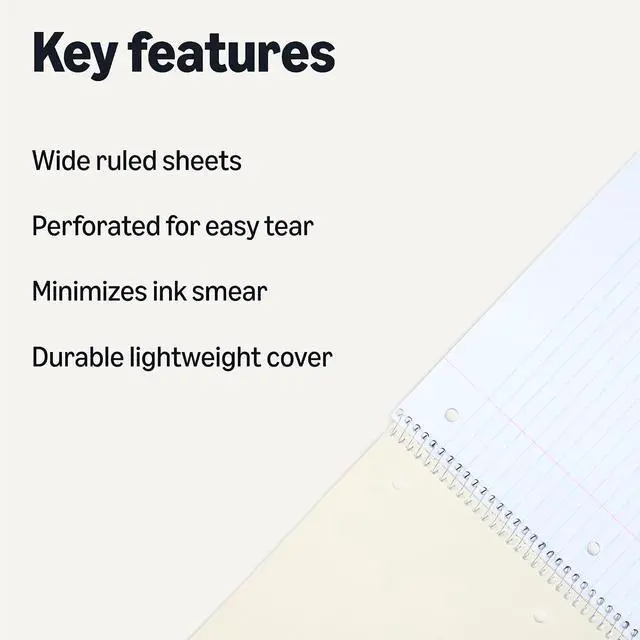 Alt view image 2 of 5 - Amazon Basics Wide-Ruled Spiral Notebooks with Perforated Pages, 70 Sheets, 8" x 10.5", Light Blue, 2-Pack