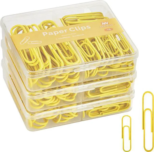 Main image of NEEWAY Colorful Paper Clips Assorted Sizes, Small and Large Paper Clips, 210 Count, 3 Pack of 70 (Yellow)