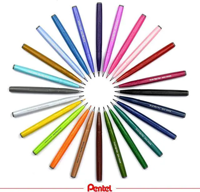 Alt view image 7 of 7 - Pentel Fude Touch Sign Pen, Pink, Felt Pen Like Brush Stroke (SES15C-P)