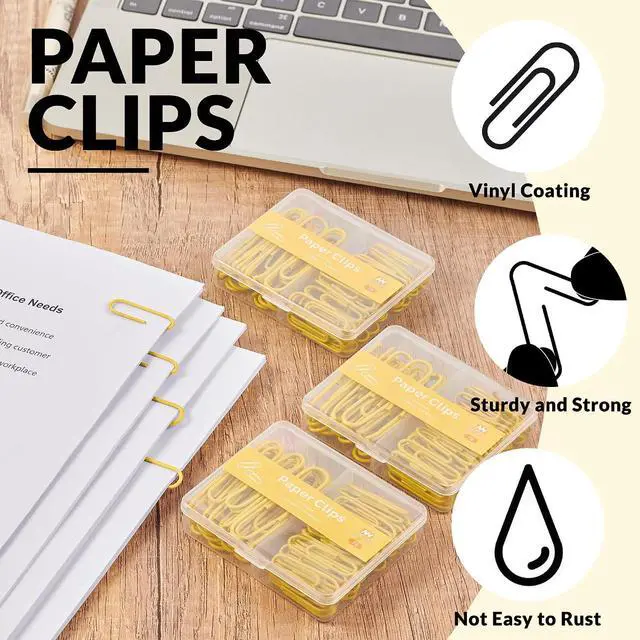Alt view image 4 of 6 - NEEWAY Colorful Paper Clips Assorted Sizes, Small and Large Paper Clips, 210 Count, 3 Pack of 70 (Yellow)