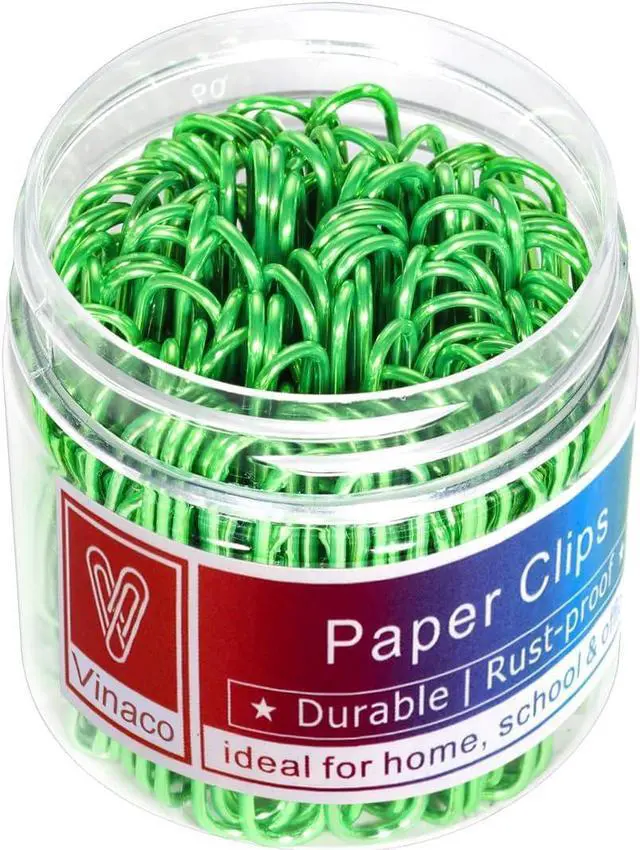 Main image of Vinaco Green Large Paper Clips, 100 Pack 2", Rustproof Office Supplies | Vinyl Coated Metal paperclips, Smooth Burr-Free Surface for Document Organizing, DIY & Daily Home Use
