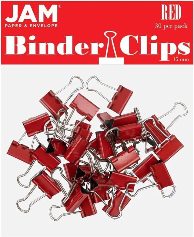 Main image of JAM PAPER Colorful Binder Clips - Extra Small - 3/5 Inch (15 mm) - Red Binderclips - 30/Pack