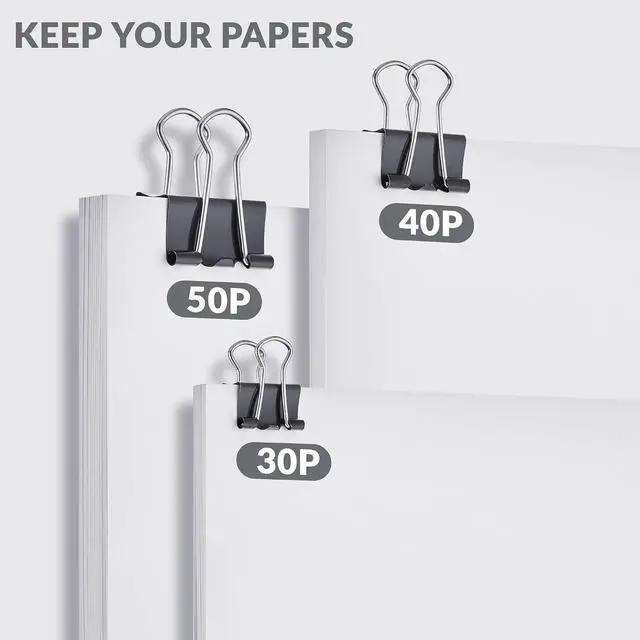 Alt view image 4 of 6 - NEEWAY 100 Count Binder Clips Assorted Sizes, Paper Binder Clips (0.6inch 0.75inch 1inch), Metal Paper Clamps for Office and Home, Black