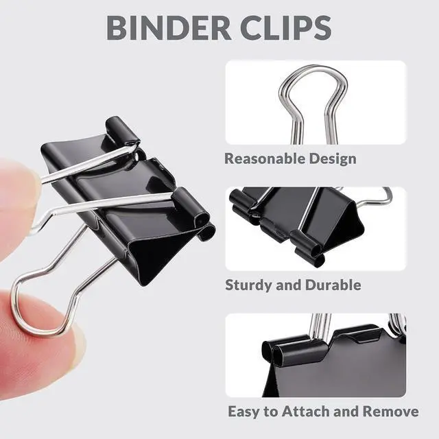 Alt view image 3 of 6 - NEEWAY 100 Count Binder Clips Assorted Sizes, Paper Binder Clips (0.6inch 0.75inch 1inch), Metal Paper Clamps for Office and Home, Black