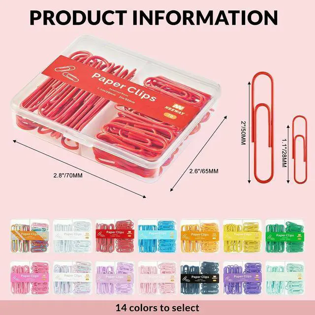 Alt view image 2 of 6 - NEEWAY Colorful Paper Clips Assorted Sizes, Small and Large Paperclips, 210 Count, 3 Pack of 70 (Red)