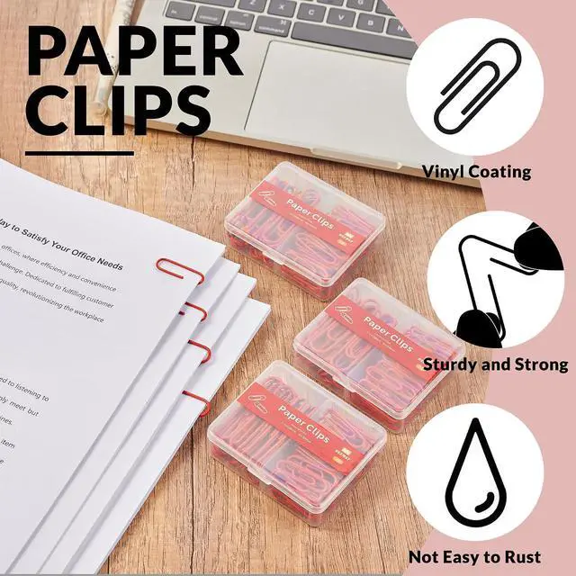 Alt view image 4 of 6 - NEEWAY Colorful Paper Clips Assorted Sizes, Small and Large Paperclips, 210 Count, 3 Pack of 70 (Red)