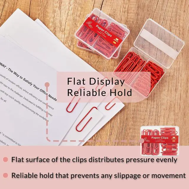 Alt view image 5 of 6 - NEEWAY Colorful Paper Clips Assorted Sizes, Small and Large Paperclips, 210 Count, 3 Pack of 70 (Red)
