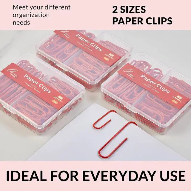 Alt view image 6 of 6 - NEEWAY Colorful Paper Clips Assorted Sizes, Small and Large Paperclips, 210 Count, 3 Pack of 70 (Red)