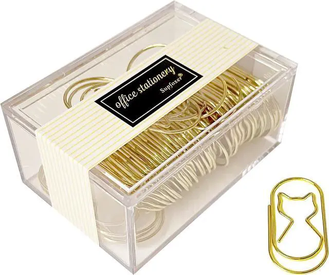 Main image of Gold Jumbo Paper Clips - 50pcs, Large 2 Inch Cat Shaped Paper Clips, Non-Skid Smooth Wire Wide PaperClips for Bookmarks, Office & School Supplies