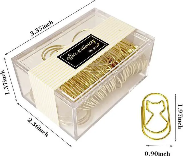 Alt view image 2 of 6 - Gold Jumbo Paper Clips - 50pcs, Large 2 Inch Cat Shaped Paper Clips, Non-Skid Smooth Wire Wide PaperClips for Bookmarks, Office & School Supplies
