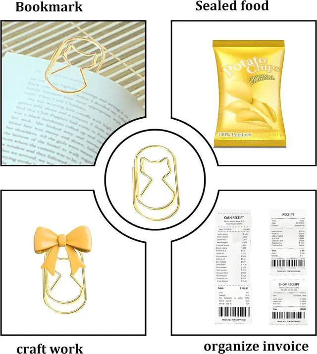 Alt view image 5 of 6 - Gold Jumbo Paper Clips - 50pcs, Large 2 Inch Cat Shaped Paper Clips, Non-Skid Smooth Wire Wide PaperClips for Bookmarks, Office & School Supplies