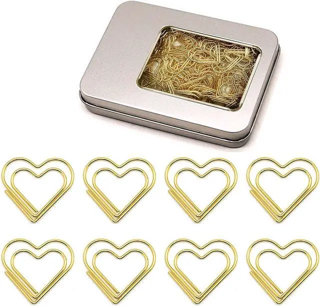 Main image of Fancy Gold Heart Paper Clips 100 Pcs, Wedding Invitations | Fancy Wedding Invitation Accessories and Decorative Desk Supplies for Place Cards, Planners and Paper Organization