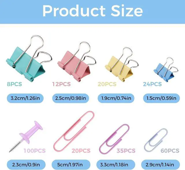 Alt view image 2 of 7 - BESARME 279PCS Paper Clips and Binder Clips Set with Box, Assorted Sizes | Colorful metal clips, rust-resistant finish, 6-compartment box, office school home use