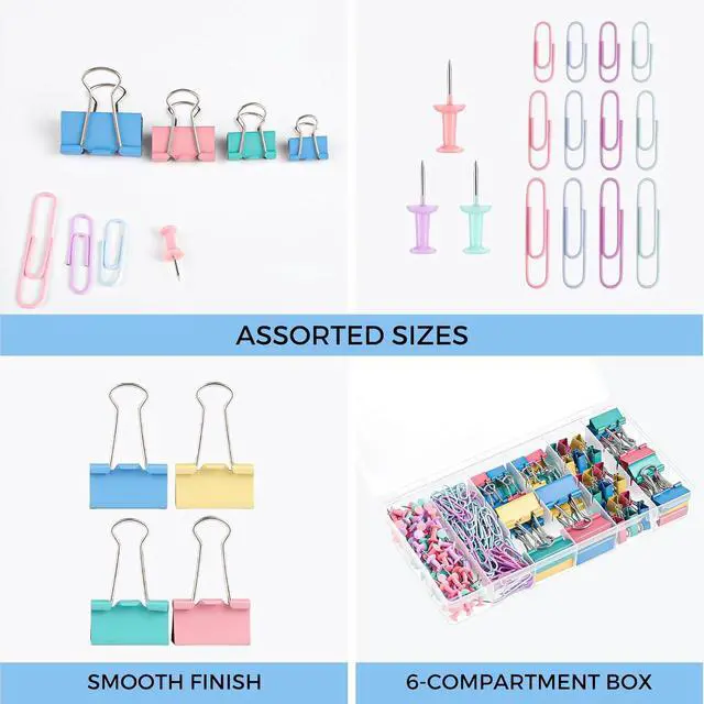 Alt view image 3 of 7 - BESARME 279PCS Paper Clips and Binder Clips Set with Box, Assorted Sizes | Colorful metal clips, rust-resistant finish, 6-compartment box, office school home use